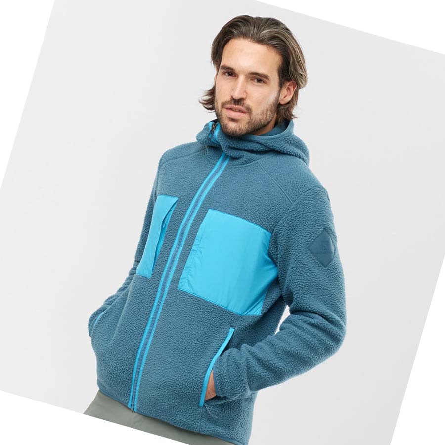 Salomon ESSENTIAL WARM TEDDY Erkek Kapüşonlu Sweatshirt Mavi | TR 3213FDN